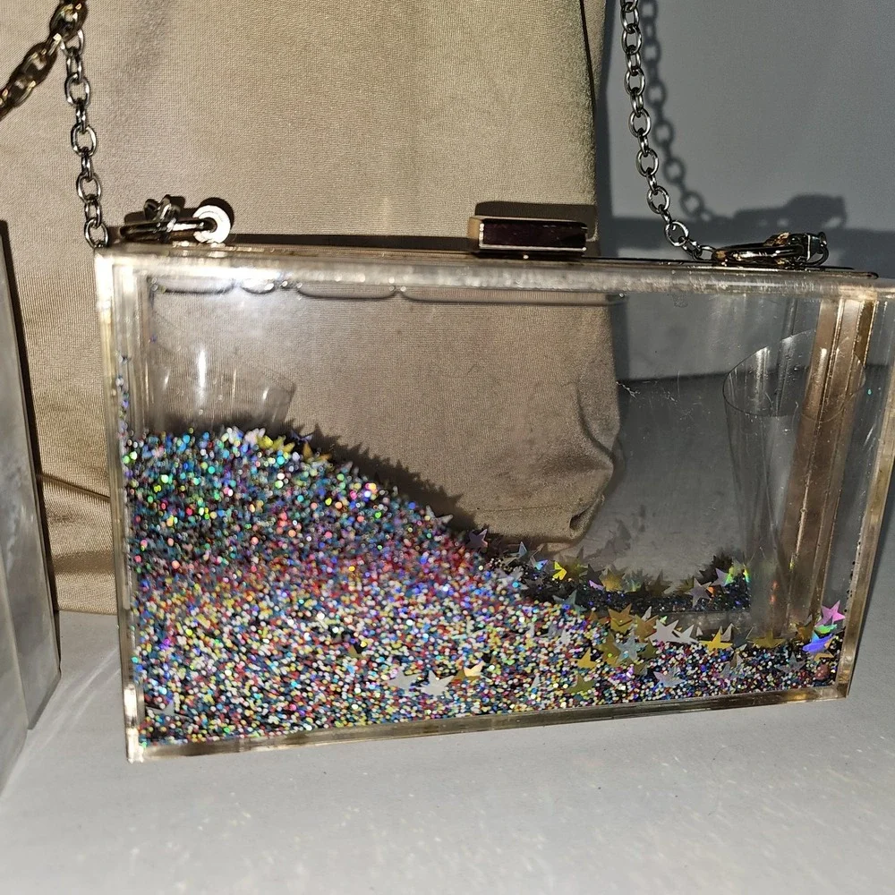 Lot 2 White Acrylic Purse Blue Evil Eye & Glitter Bomb Chain Shoulderbag Clutch